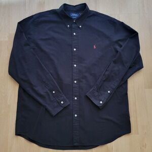 Polo Ralph Lauren Mens XXL Classic Fit Red Pony Black Cotton Button Down Shirt